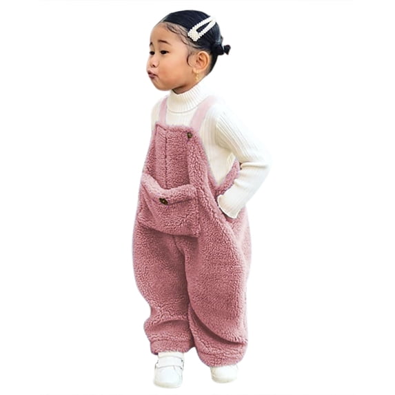 YDOJG Pants for Boys Girls Flannel Suspender Warm Girl Winter Baby Overalls Kids Pants Solid Pants Pink 2-3 Years
