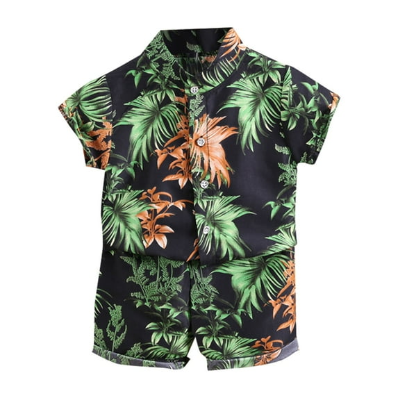 Mrzhqd Summer Outfits Set For Kids Boys Baby Toddler 2 Piece Outfits Hawaii Shorts Sets Button Down Short Sleeve Shirt And Shorts For 12-24 Months