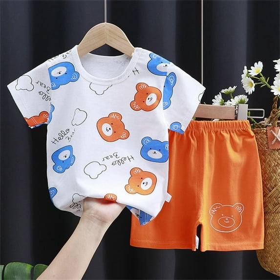 Mrzhqd Summer Sport Outfit Set For Boys Toddler Childrens Short Sleeve Short Pants Set Pure Cotton Girls Clothes Boy T Shirt Baby Baby Clothes Childrens Clothes