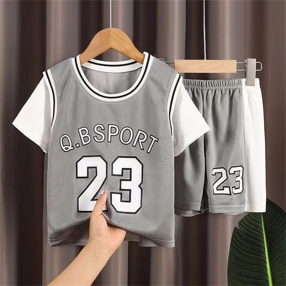 Mrzhqd Summer Sport Outfit Set For Boys Toddler Childrens Short Sleeved Sports Suit Fashion Girls Basketball Training Clothes Quickly Dry Through Thin