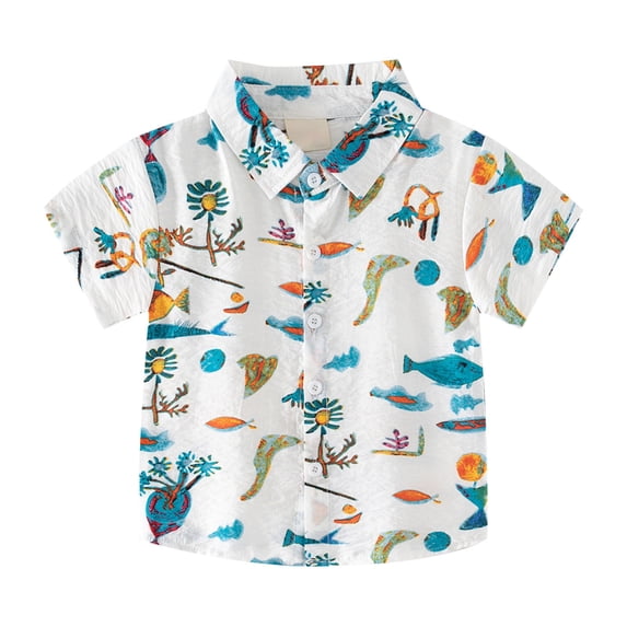 YDOJG T-Shirts For Boys Little & Big Button Down Hawaii Shirts Short Sleeve Tropical Shirt Tops For 2-3 Years