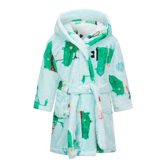 YDOJG Toddler Boys Girls Pajamas Kids Baby Hooded Warm Flannel Towel Robe Cartoon Bathrobe Soft Pajamas Sleepwear For 7-8 Years