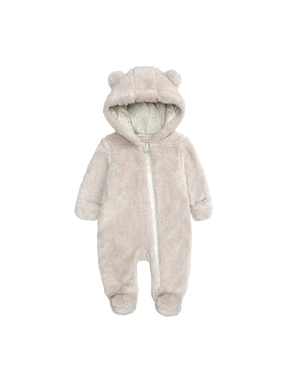 Coat For Girls Toddler Size 9-12 Months Hooded Romper Jumpsuit Outerwear Boy Baby Footed Jacket Jacket Long Sleeve Crew Neck Cute Print Girl Coat Beige