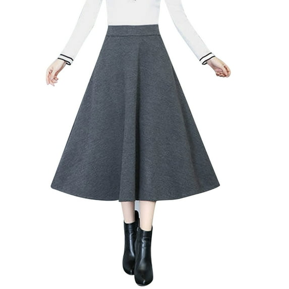 Mrzhqd Womens Skirts S Winter Vintage High Elastic Waist A Line Pleated Wool Midi Skirt Lady Skirt