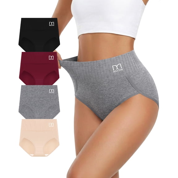 YDQ Women's High Waisted Cotton Briefs, Light Tummy Control, Full Coverage, 4-Pack, XL