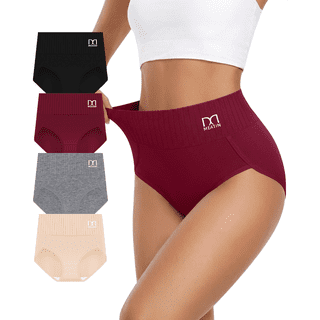 YDQ Women's High Waisted Cotton Briefs, Light Tummy Control, Full Coverage, 4-Pack, XL