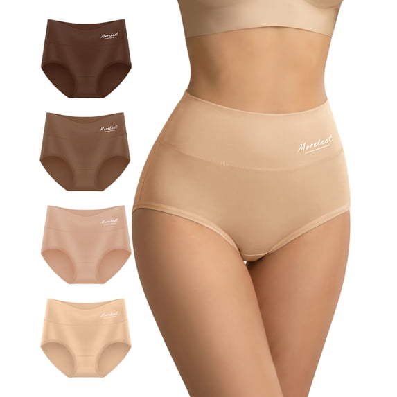 YDQ Women's High Waist Cotton Brief Panties, Tummy Control Full Coverage Underwear, 4-Pack, M