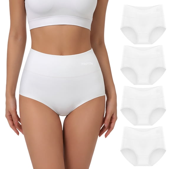 YDQ Women's High Waist Cotton Brief Panties, Tummy Control Full Coverage Underwear, 4-Pack, S