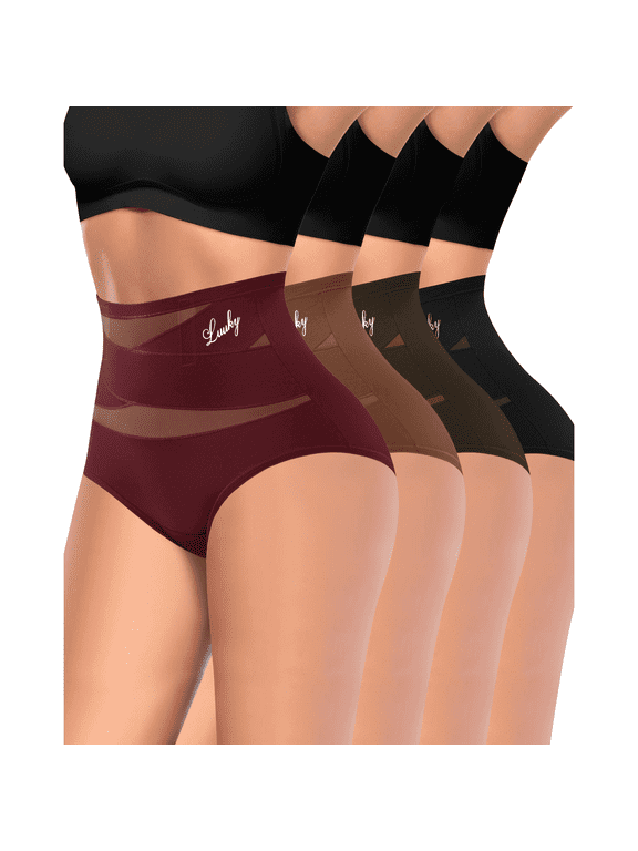 Women's High-Waisted Tummy Control Shapewear Briefs, Anti-Roll Boning, 4-Pack, XL