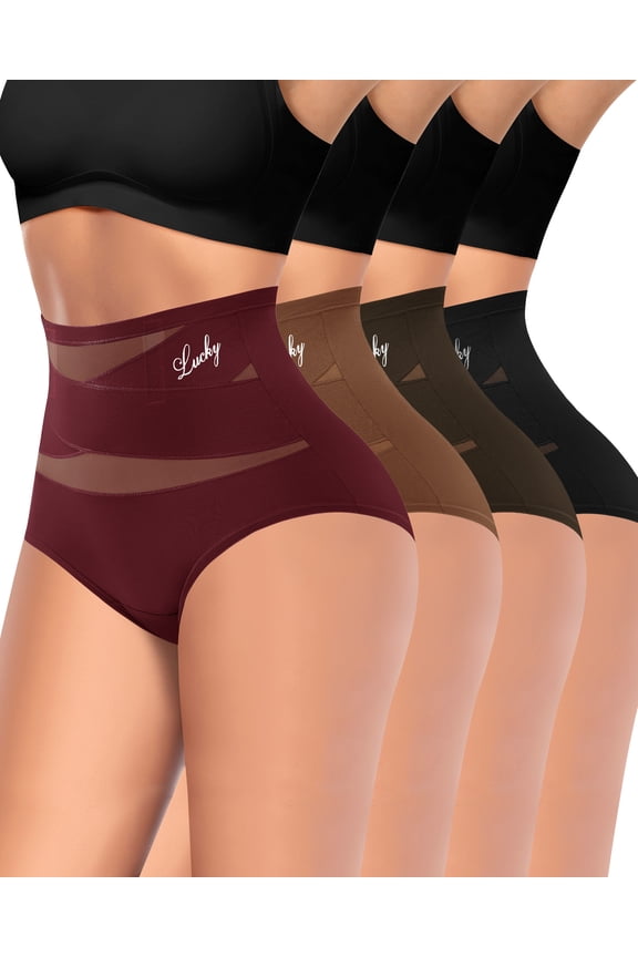 Women's High-Waisted Tummy Control Shapewear Briefs, Anti-Roll Boning, 4-Pack, XL