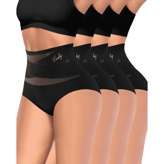 YDQ Women's High-Waisted Tummy Control Shapewear Briefs, Anti-Roll Boning, 4-Pack, XL