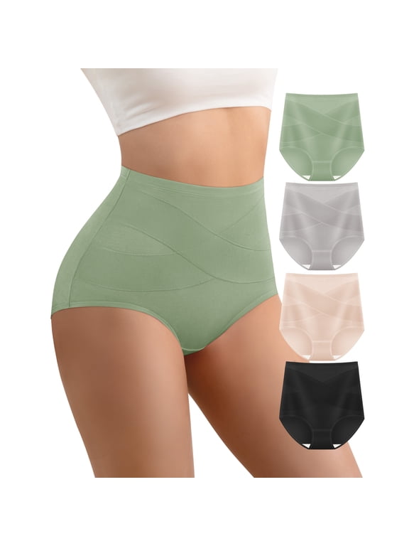 Women's High Waisted Tummy Control Underwear, Light Control Cotton Full Coverage Brief Panties, 4-Pack, XL