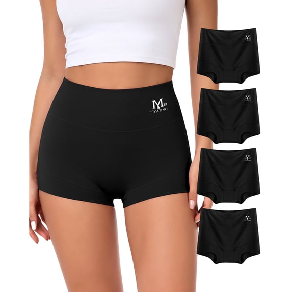 YDQ Women's Cotton Boxer Briefs, High-Waisted Full Coverage Boyshort Fit, 4-Pack, Size XL