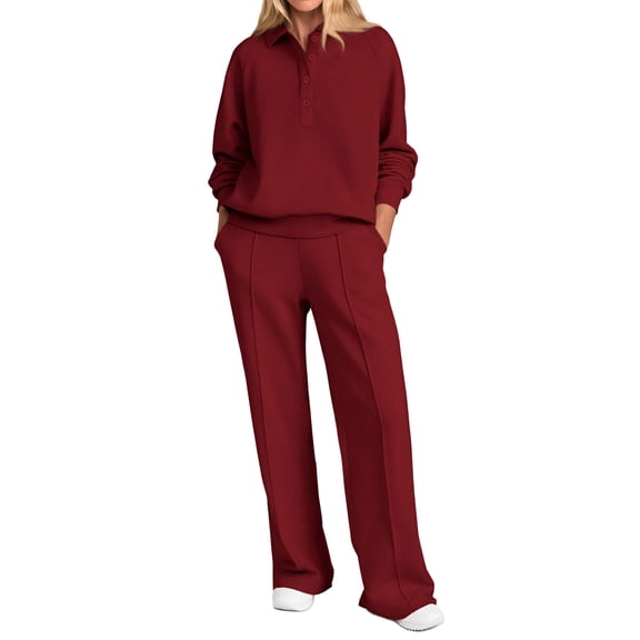 YDSLJYZ  Women Fall 2 Piece Outfits Sweatsuits Quarter Button Long Sleeve Sweatshirt Wide Leg Pants Tracksuit Lounge Sets