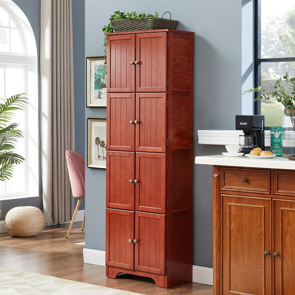 YDSM 72.4" Tall Storage Cabinet Tall Storage Cabinet with 8 Doors and 4 Shelves ,Bookshelf Living Room, Kitchen, Dining Room, Office Freestanding Storage Cabinet,Cherry