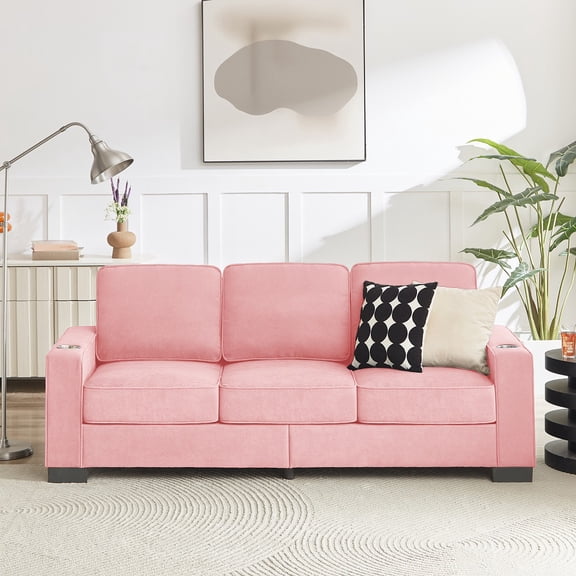 YDSM 83.86"Snowfleece Fabric sofa,Modern Compressed Couch,3-Seater Sofa, Furniture for Living Room,Bedroom,office ,Pink