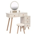 thumbnail image 1 of YDSM CRAZY ELF Makeup Vanity Table with Cushioned Stool, Large Capacity Storage Cabinet, 5 Drawers, Large Round Mirror, Fasionable Makeup Furniture (31.5"-43.2"L x 15.8"W x 48.1"H) Length Adjustable, 1 of 6