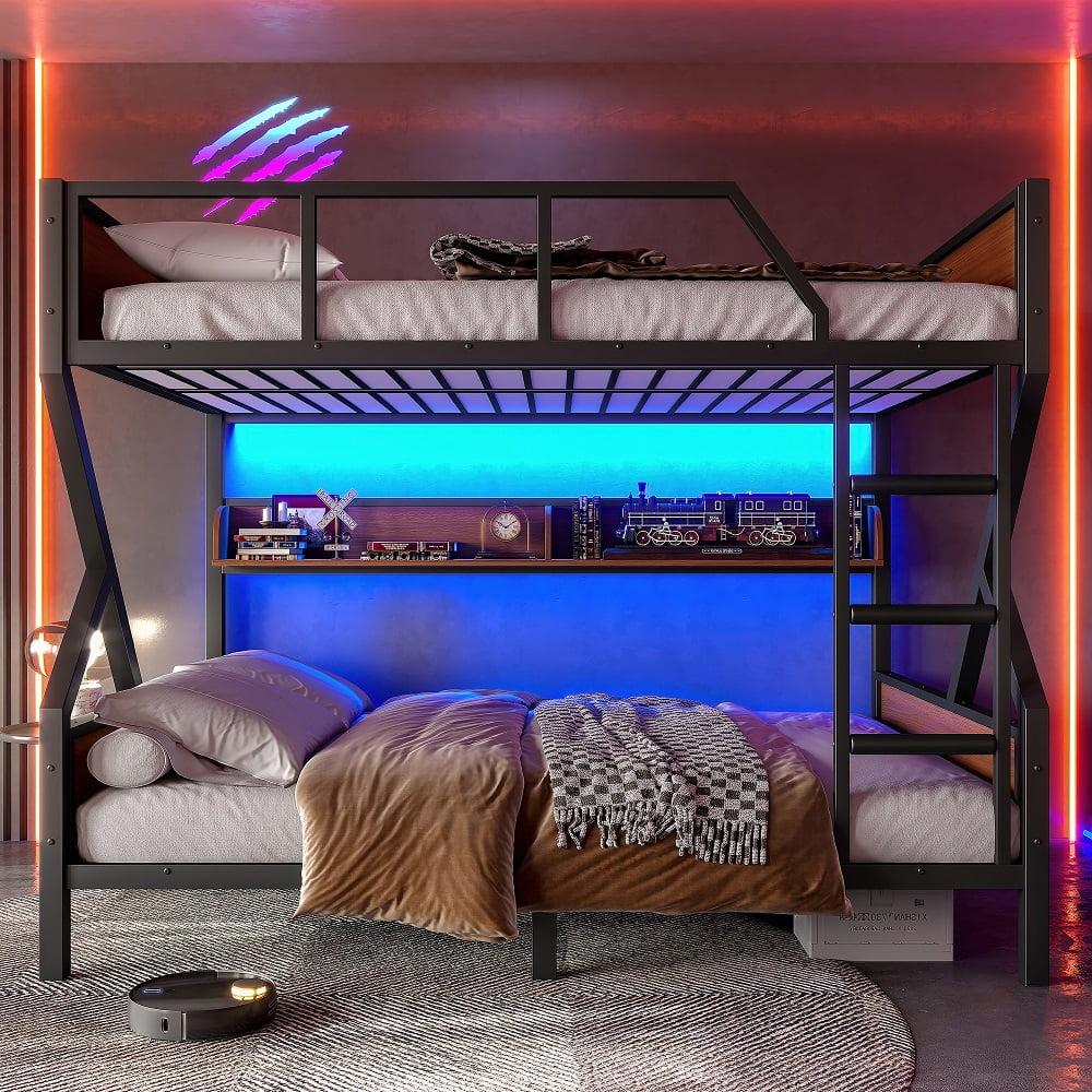 YDSM Full over Full Bunk Bed, Metal Bunk Bed with Storage Shelves and ...