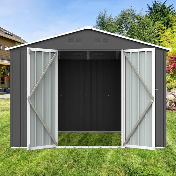YDSM Metal garden sheds 6ftx8ft outdoor storage sheds Grey with window