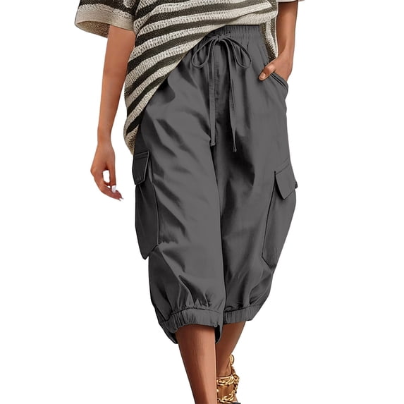 YDTUYT Capris for Women with Pockets Wide Leg Cargo Pants High Elastic Waist Hiking Travel Ladies Baggy Trousers Loose Fit Casual Lounge Yoga Workout Palazzo Sweatpants Outdoor Golf Jogger Grey