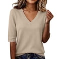 thumbnail image 1 of YDTUYT Half Sleeve T Shirts for Women,Half Sleeve Tops,Quarter Sleeve Tops for Women,Summer V Neck Tops Casual Slim Fit Basic Tee Lightweight Pullover Top Spring Trendy Daily Wear,Elbow Length Tops, 1 of 9