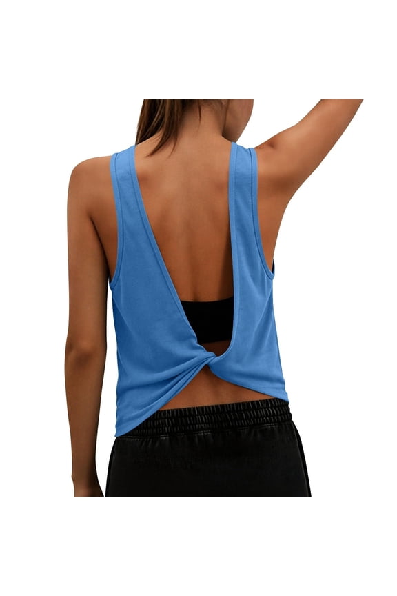 Open Back Workout Tops for Women Athletic Cross Backless Tank Tops Sleeveless Running T Shirts Yoga Going Out Gym Clothes Workout Slim Basic Cami Shirts Gym Top Loose Fit Running Muscle Shirts