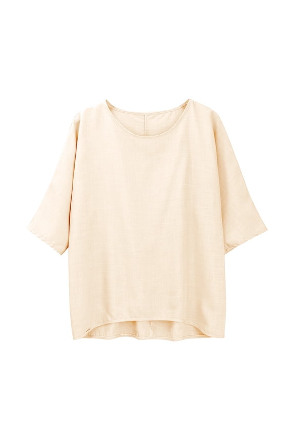 Women's Short Sleeve Tops Basic Tees for Women Bohemian Tops Crew Neck Office Work Tops Cotton Linen Tops Dressy Work Tops Casual Tee for Spring Summer Daily Wear Basic Tees Tops Beige L