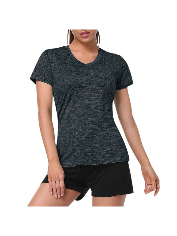 Workout Tops for Women Upf 50+ Quick Dry Short Sleeve Sun Protection V-Neck Lightweight Hiking T Shirts,Running Shirts Outdoor Hiking Tops Active Athletic Gym T Shirts Moisture Wicking Tee