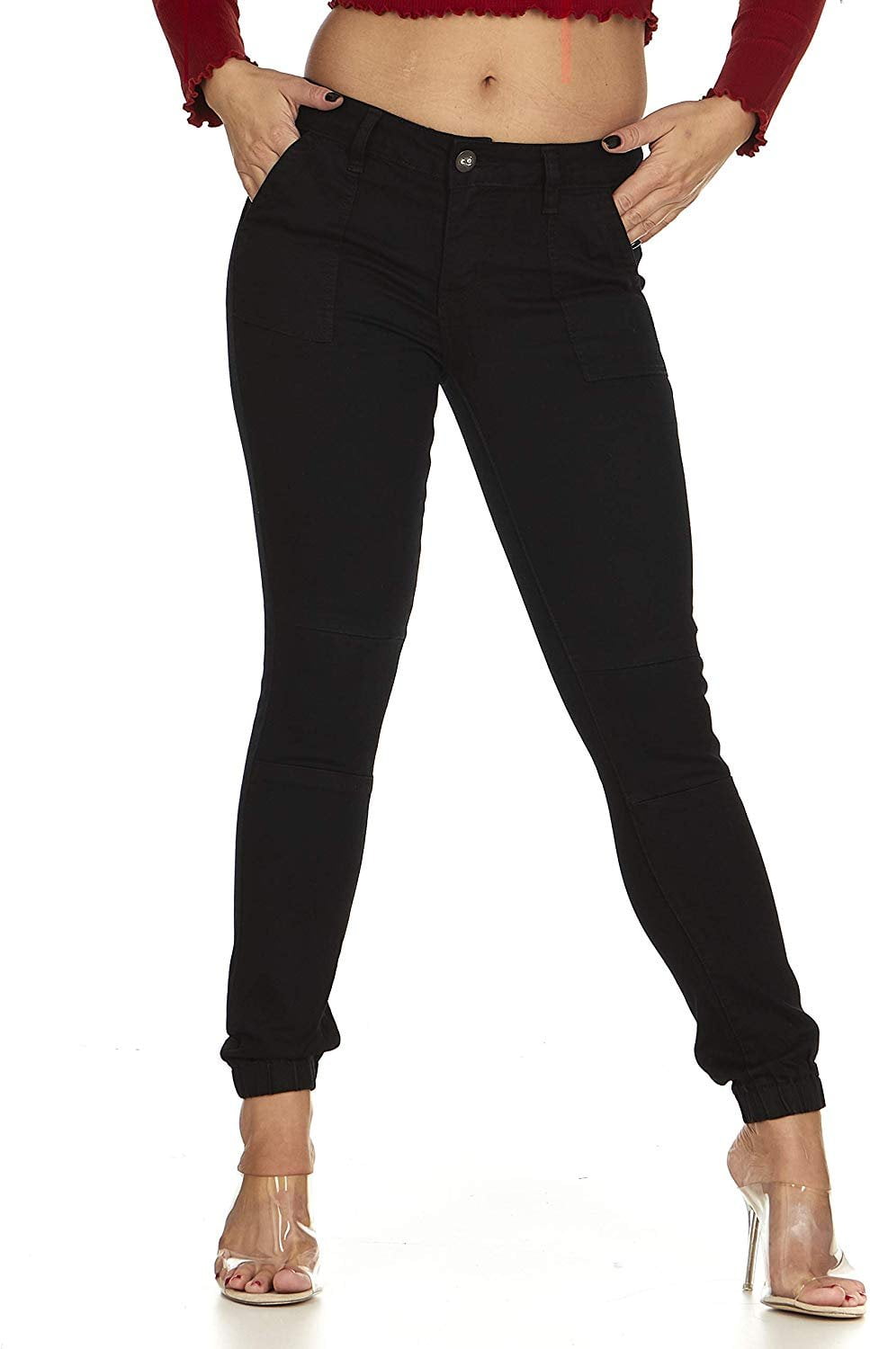 YDX Women Skinny Joggers Style with Back Pocket in Black Color