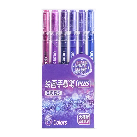 YDYB Glitter Gel Pens, Metallic Gel Pens 6 Pack, Smooth Writing and Quick Drying, Shimmering Effect for Bullet Journal and Journaling Supplies, 5ml, Dark Purple