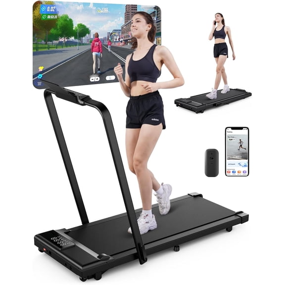 YDZJY 3 in 1 Folding Treadmill 300lbs Capacity, 3 HP Indoor Walking pad with APP Bracelet & Wider Running Belt(Black)
