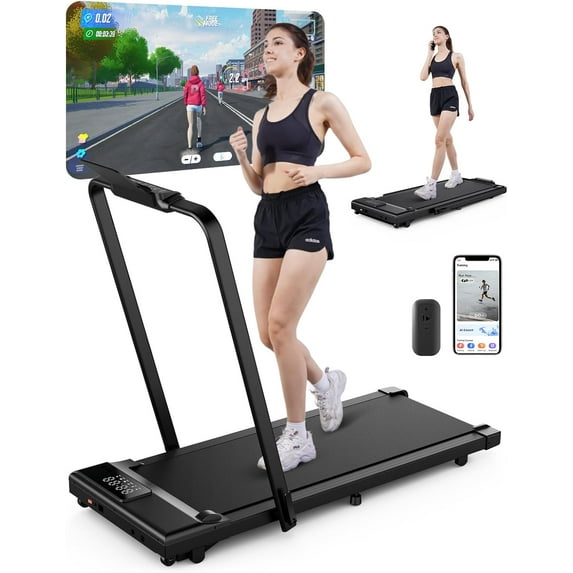 YDZJY 3 in 1 Folding Treadmill 300lbs Capacity, 3 HP Indoor Walking pad with APP Bracelet & Wider Running Belt(Black)