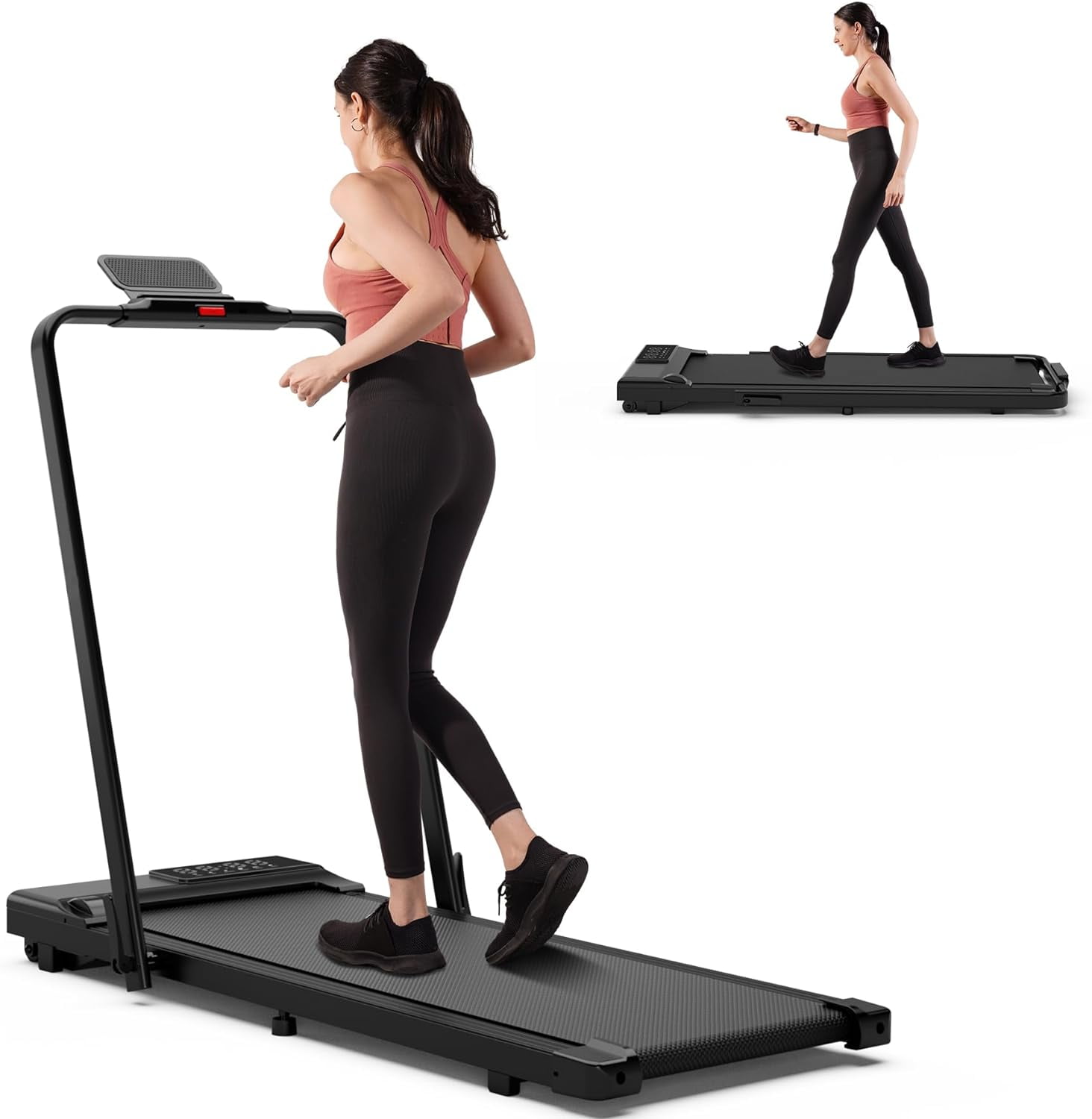 Free Shipping YDZJY 3 in 1 Folding Treadmill 300lbs Capacity 3 HP Indoor Walking pad with APP Bracelet Wider Running Belt Black Walmart