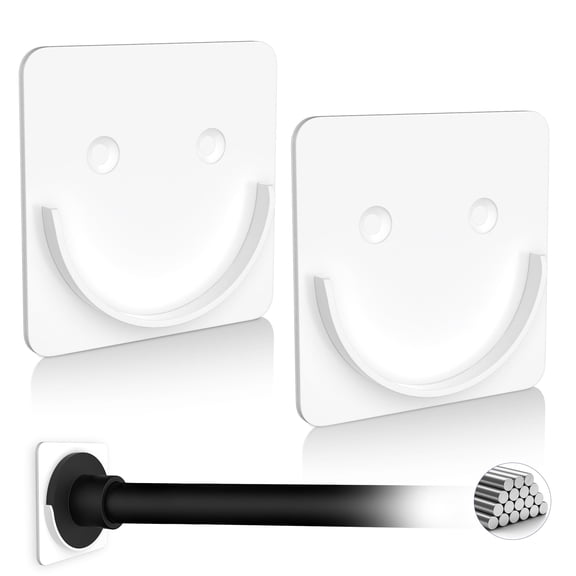 YDmeet 2-Pack Heavy Duty Metal Shower Curtain Rod Holder and Window Curtain Fixator, No Drill Adhesive Wall Mount Bracket for Tension Rods,White (Rod Not Included)