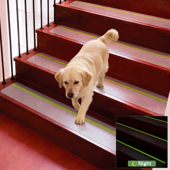 YDmeet 4"x30" Heavy Duty Waterproof Stair Treads, 12-pack Transparent Non-Slip Safety Glow Grip Tape, Peel and Stick for Indoor Steps