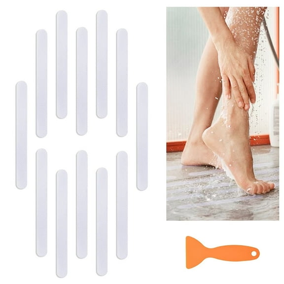 YDmeet 48 Pcs Clear Non-Slip Shower Stickers, 7.87x0.787 inch Anti-Mold Bathroom Safety Decals with Scraper for Tub & Tile Floor