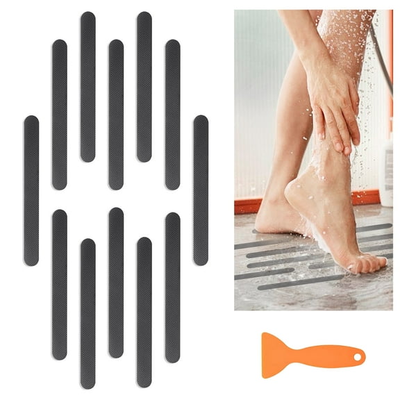 YDmeet 48 Pcs Gray Shower Stickers, Anti Slip Bathtub Safety Pads for Floor, 7.87x0.787 inch Anti Mold Decals with Scraper