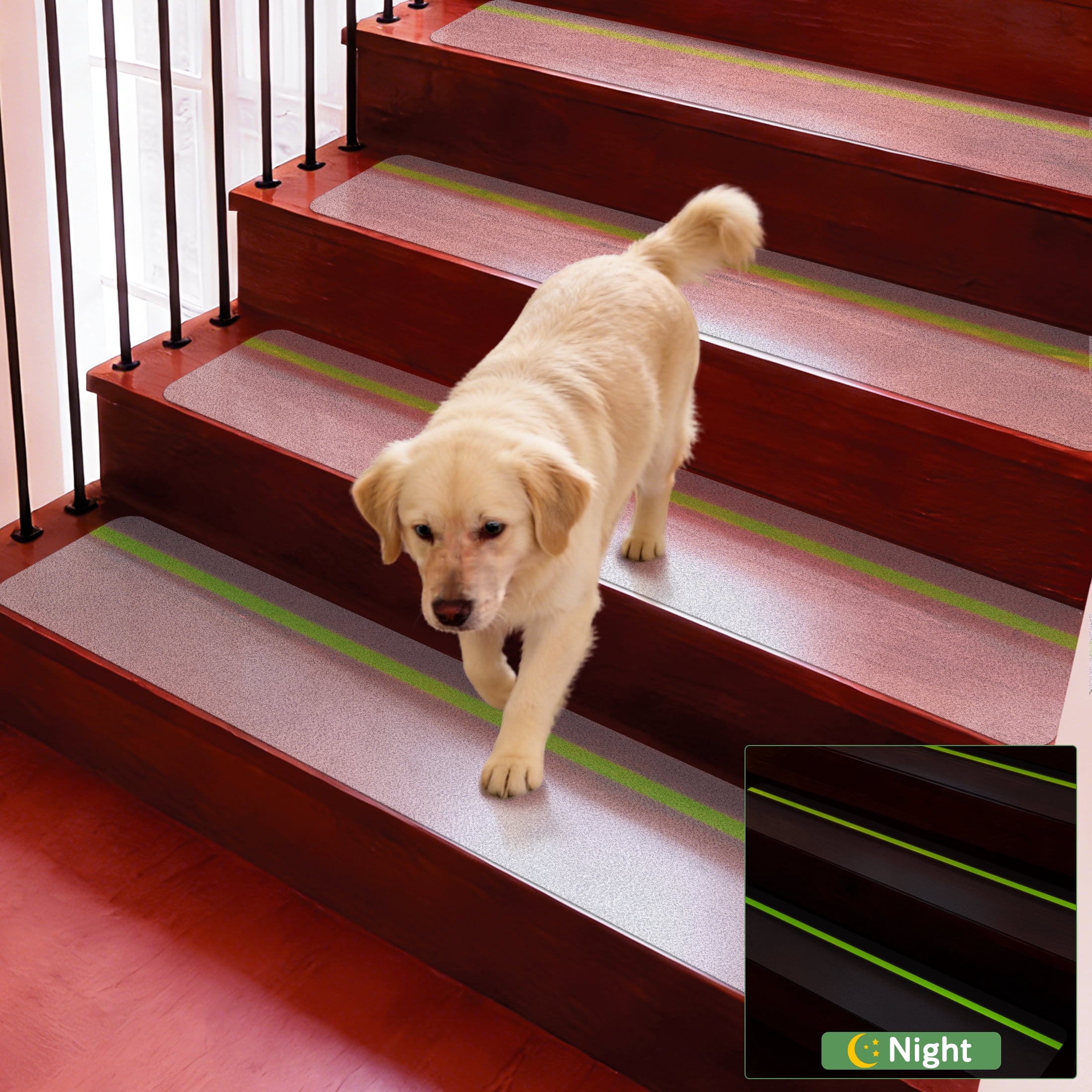 YDmeet 6"x30" Heavy Duty Waterproof Stair Treads, 12-pack Transparent Non-Slip Safety Glow Grip Tape, Peel and Stick for Indoor Steps