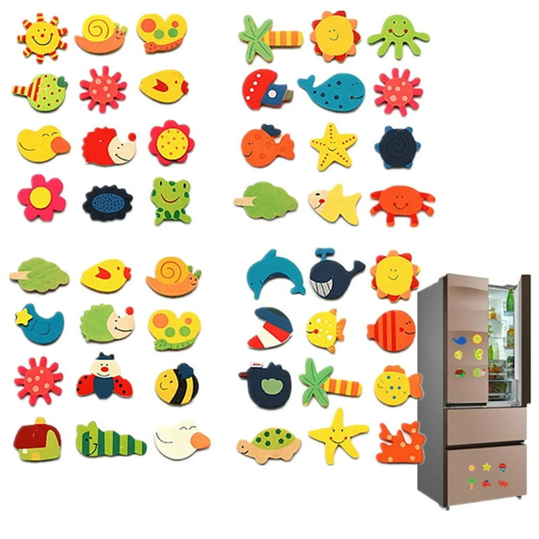 YDxl 12Pcs Wooden Cartoon Sun Fish Fridge Magnet Stickers