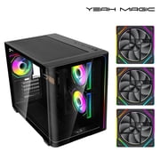 YEAH MAGIC Biforst MATX PC Gaming Case ARGB Full Clear-Side High-Airflow Light Strip Sturdy One-Piece Curved Glass With 3 ARGB Fans Mid-Tower Art Computer Chassis Striped Rainbow Lamp Black