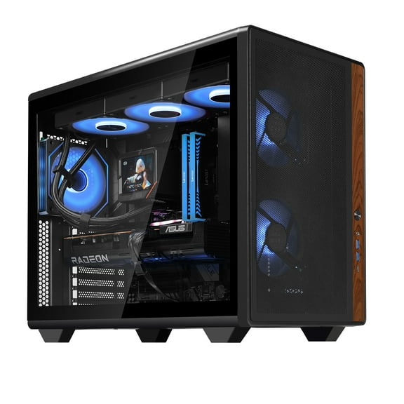 YEAH MAGIC Star Trails X ATX Office PC Case High-Airflow Front Panel With Walnut Wood Tempered Glass Window Black Gaming Computer Chassis Computer Case