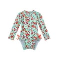 thumbnail image 1 of YEAHDOR Baby Toddler Girls One Piece Swimsuit Rash Guard Swimwear Floral Pattern Ruffled Bathing Suit Light Green 0-3 Months, 1 of 7
