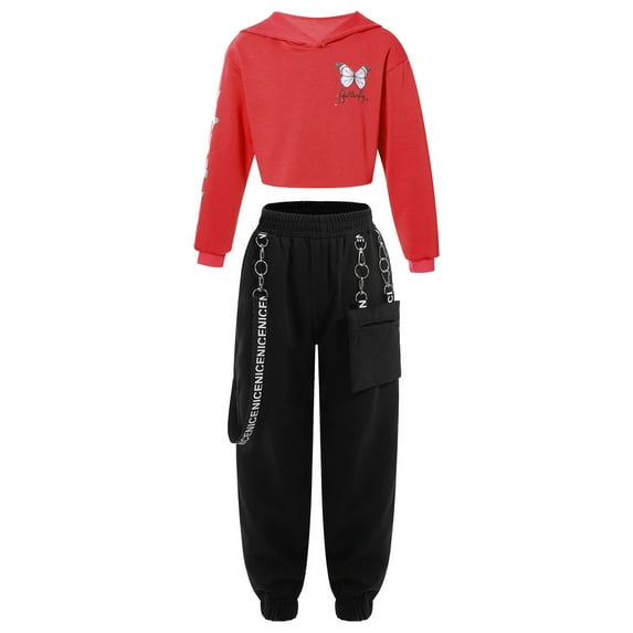 YEAHDOR Big Girls Juniors Activewear Sweatshirt with Jogger Pants Outfit Set Sports Hip Hop Dance Outfit Red 8