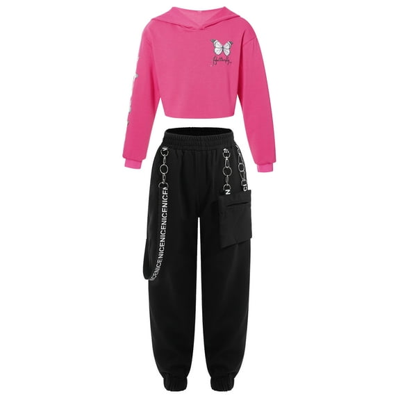 YEAHDOR Big Girls Juniors Activewear Sweatshirt with Jogger Pants Outfit Set Sports Hip Hop Dance Outfit Rose 14