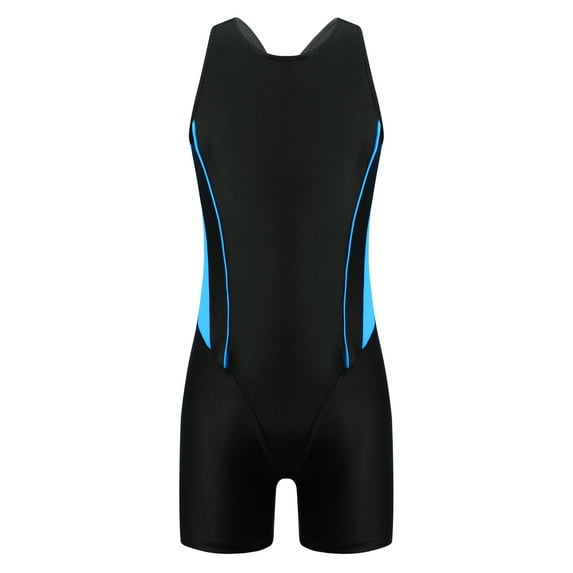 YEAHDOR Big Girls One-Piece Rash Guard Racer Back Swimming Jumpsuit Bathing Suit Blue&Black 12