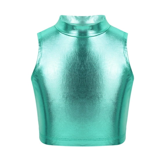 YEAHDOR Big Girls Shiny Metallic Dance Crop Top Juniors Glossy Sleeveless Ballet Workout Tank Tops