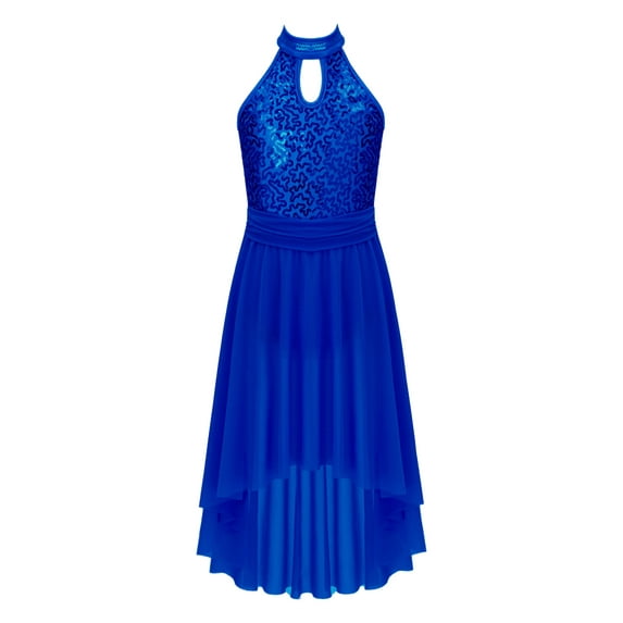 YEAHDOR Big Girls Shiny Sequins Dance Dress Tweens Halter Ballet Lyrical Dance Costume,Sizes 6-16