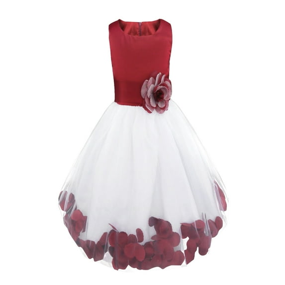 YEAHDOR Big & Little Girls Sleeveless Bowknot Petals Flower Girl Dress Bridesmaid Birthday Party Princess Dress Burgundy 5