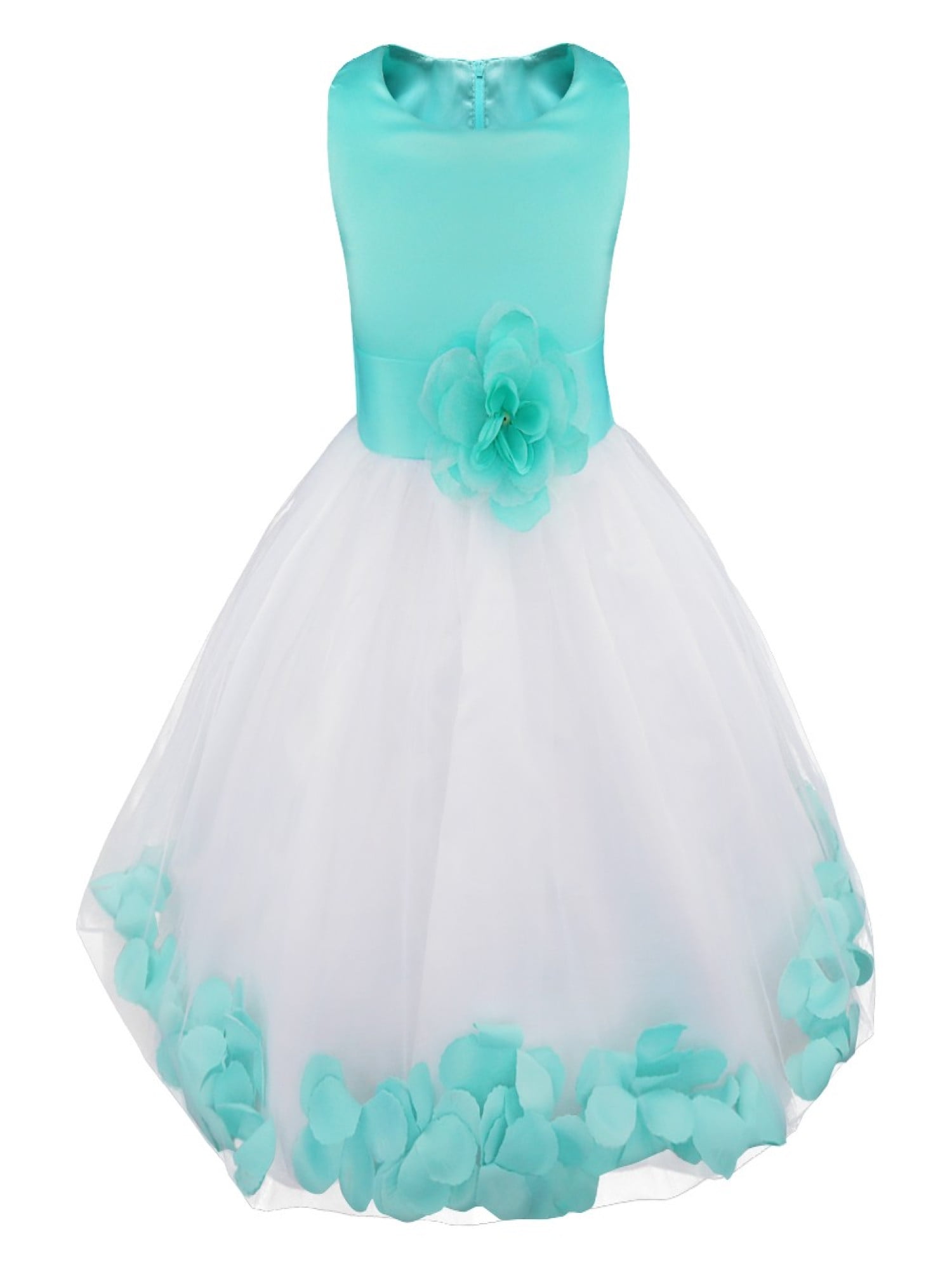 YEAHDOR Big & Little Girls Sleeveless Bowknot Petals Flower Girl Dress  Bridesmaid Birthday Party Princess Dress Turquoise 12 - Walmart.com