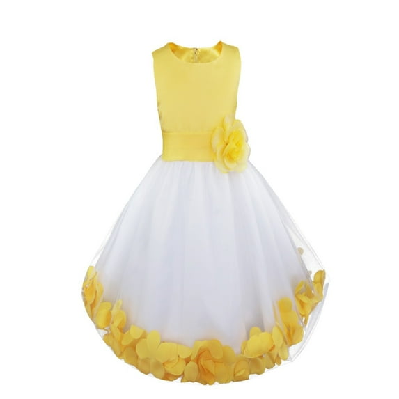 YEAHDOR Big & Little Girls Sleeveless Bowknot Petals Flower Girl Dress Bridesmaid Birthday Party Princess Dress Yellow 8